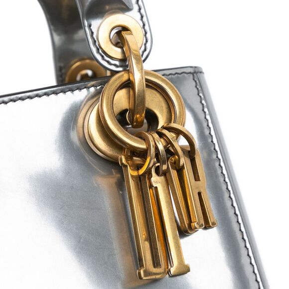 Pre Loved dior Lady Metallic Calfskin Handbag Women Silver Satchel - Picture 7 of 8